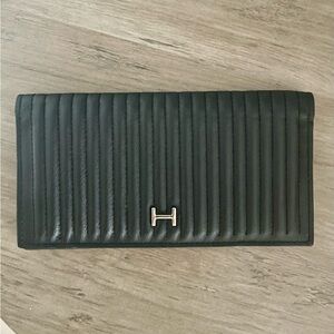 H by Halston Black Quilted Wallet with Silver Logo